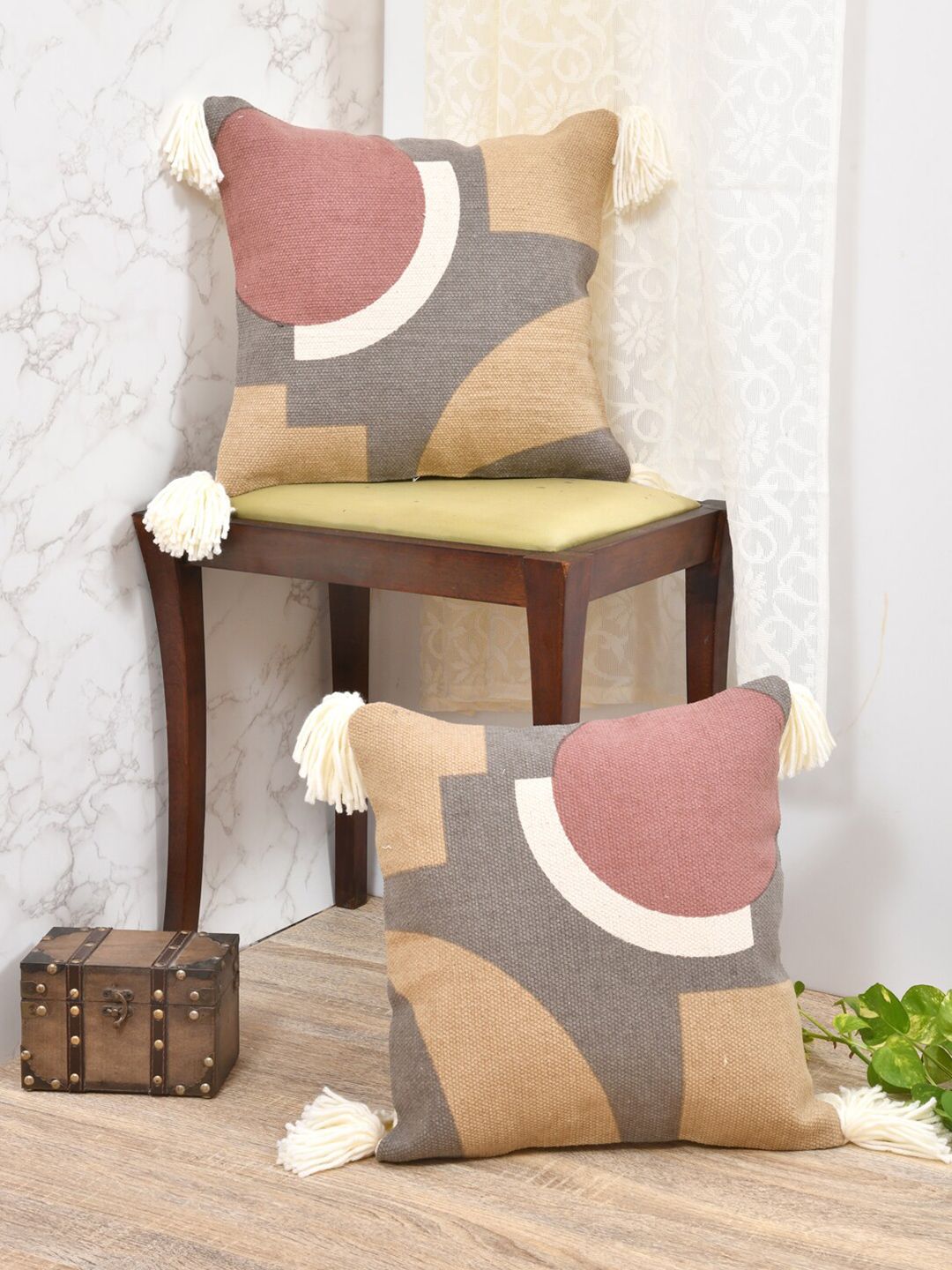 Gulaab Jaipure Set of 2 Geometric Square Cushion Covers Price in India