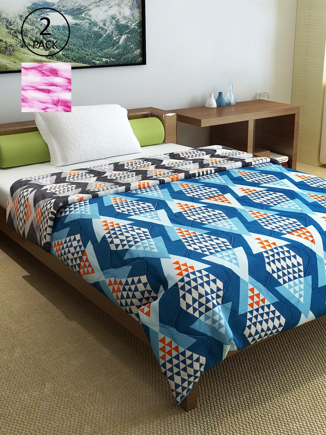 Divine Casa Set of 2 Geometric Printed Mild Winter 120 GSM Single Bed Comforter Price in India