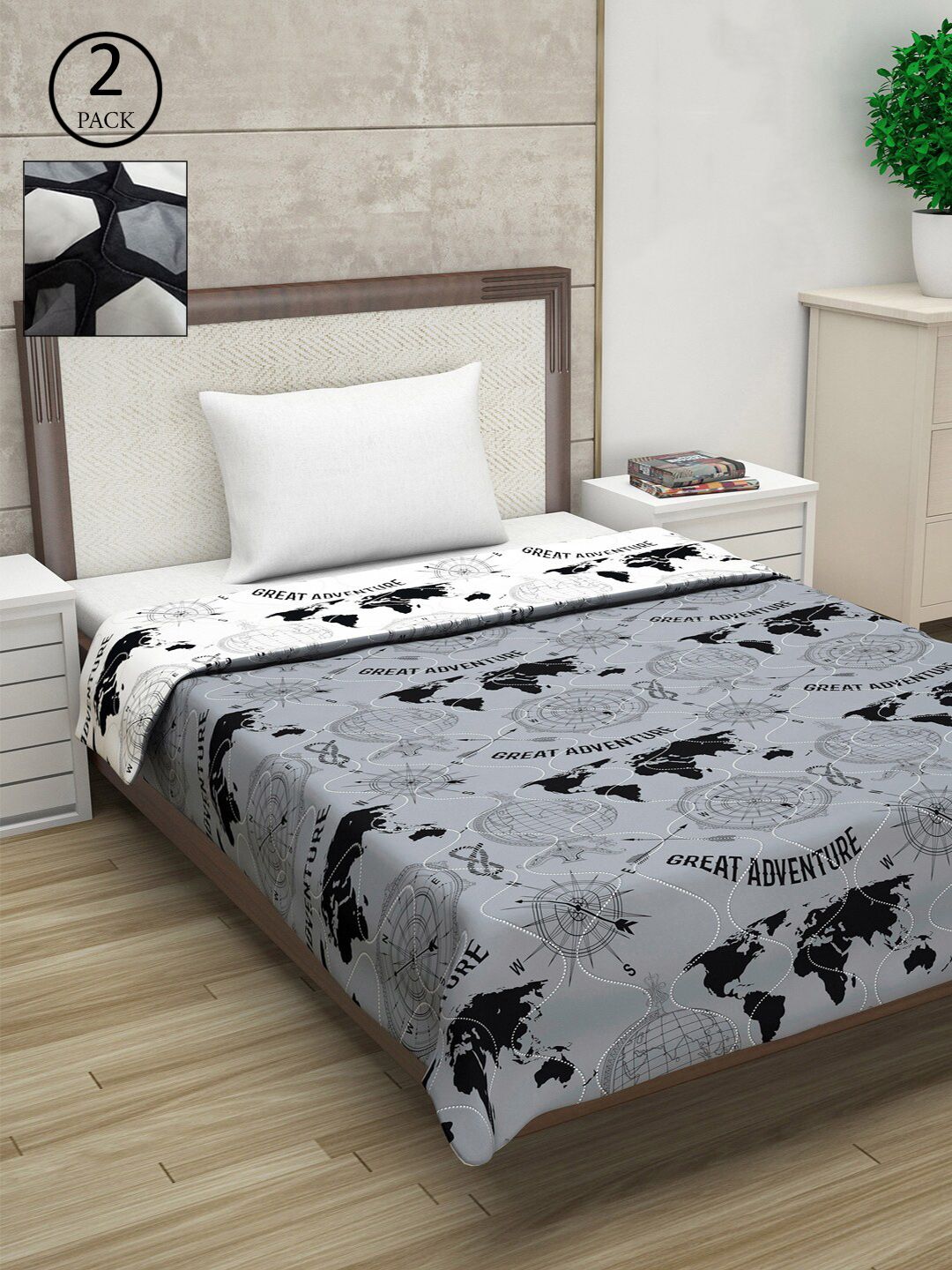 Divine Casa Set of 2 Geometric Printed Mild Winter 120 GSM Single Bed Comforter Price in India