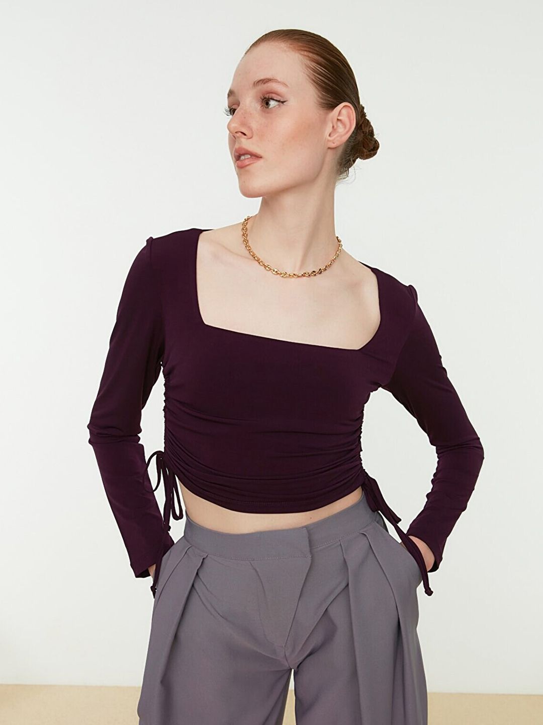 Trendyol Women Solid Ruched Crop Top Price in India