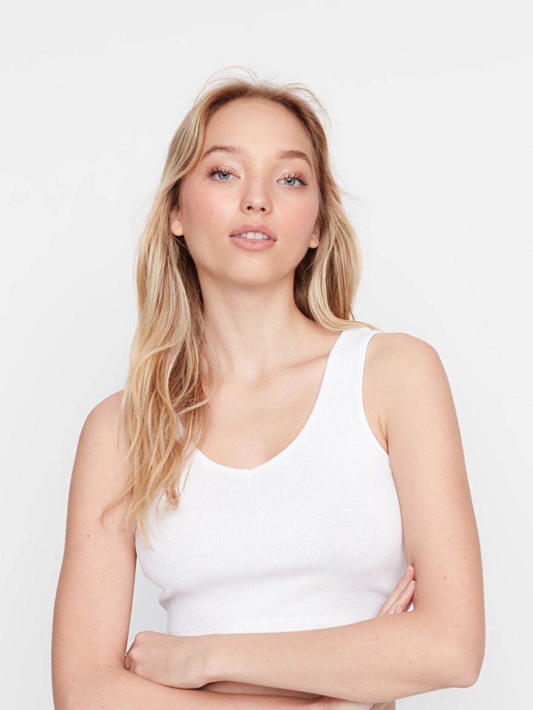 Trendyol Off White Tank Crop Top Price in India
