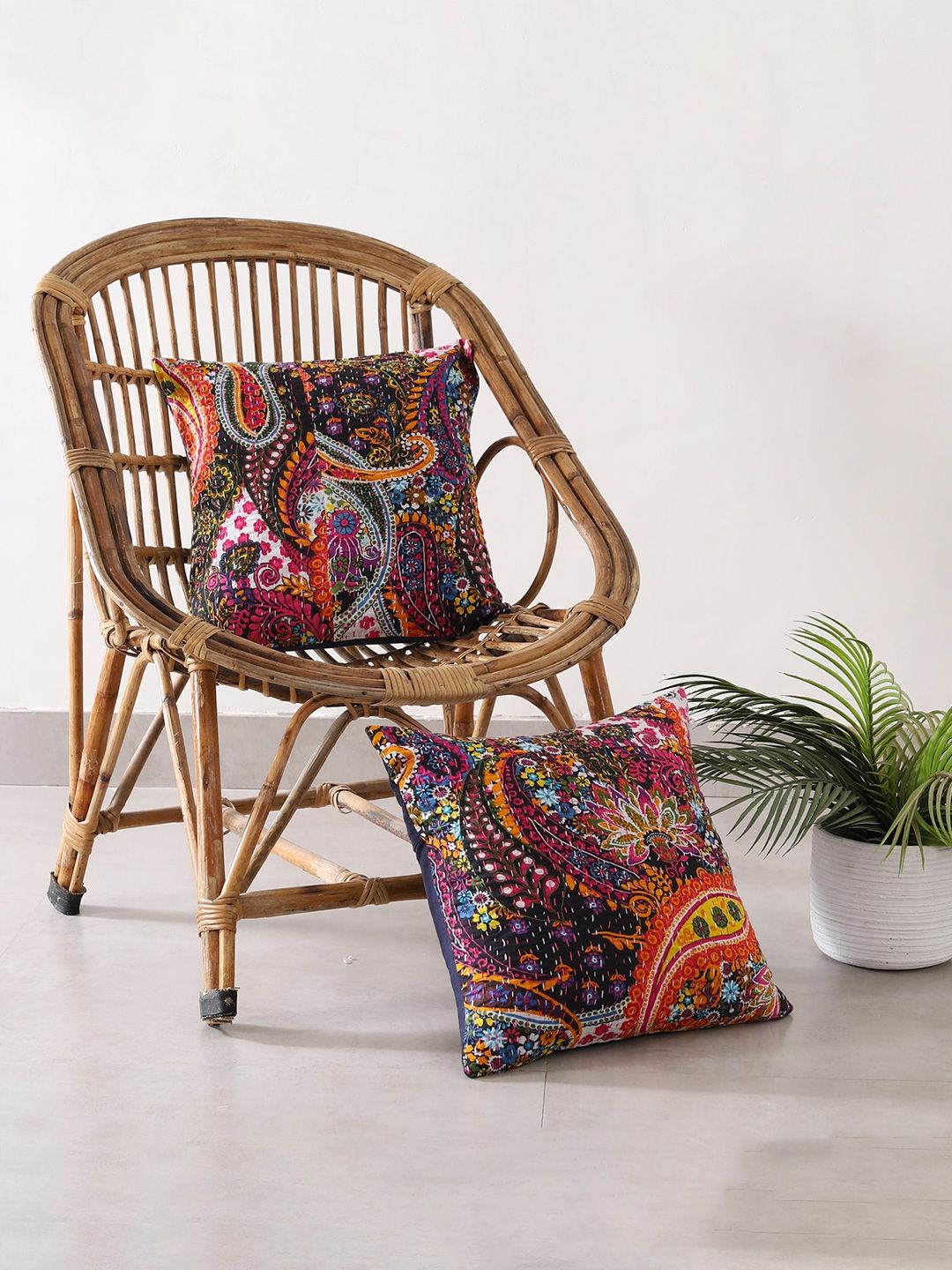 HANDICRAFT PALACE Set of 2 Abstract Embroidered Square Cushion Covers Price in India