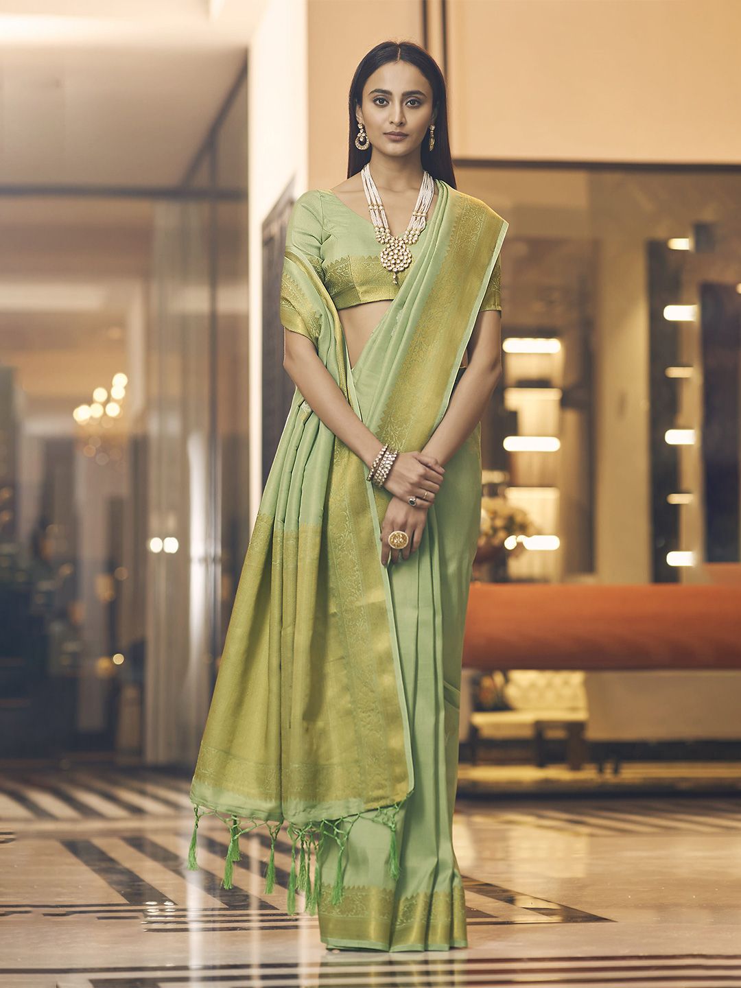 elora Green Woven Design Banarasi Saree Price in India