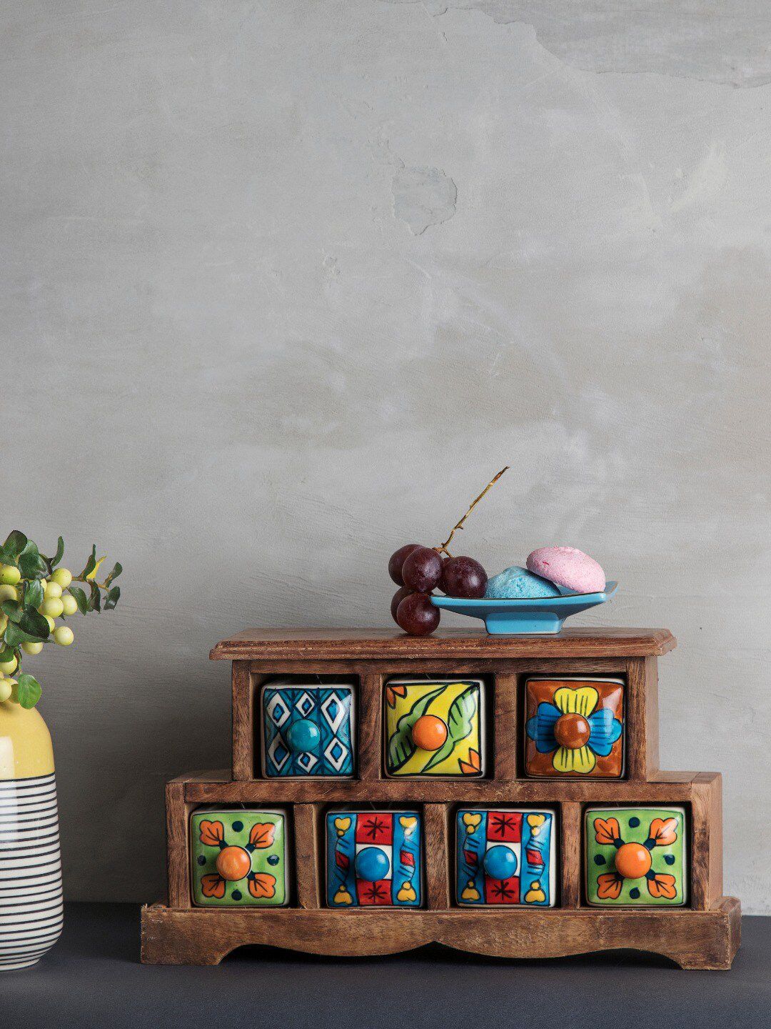 The 7 DeKor Hand Painted Wood & Ceramic Multi-Utility Chest Drawers Price in India