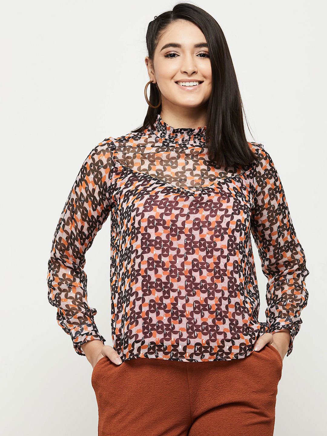 max Women Printed Polyester High Neck Top Price in India