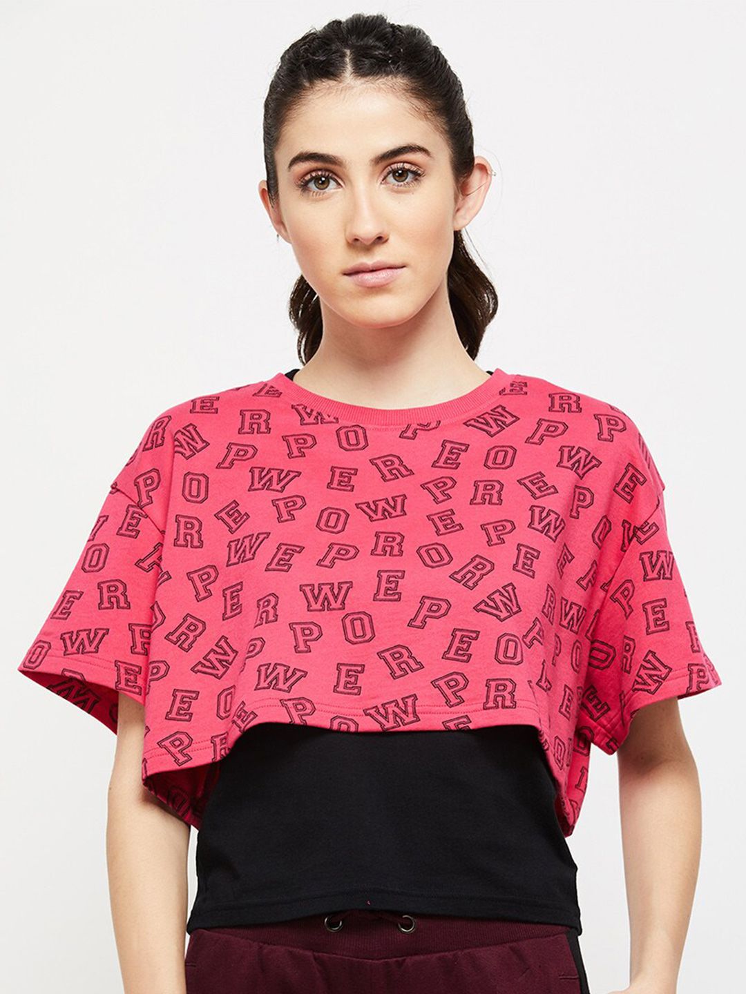 max Women Typography Printed Cotton Blend Boxy Crop Top Price in India