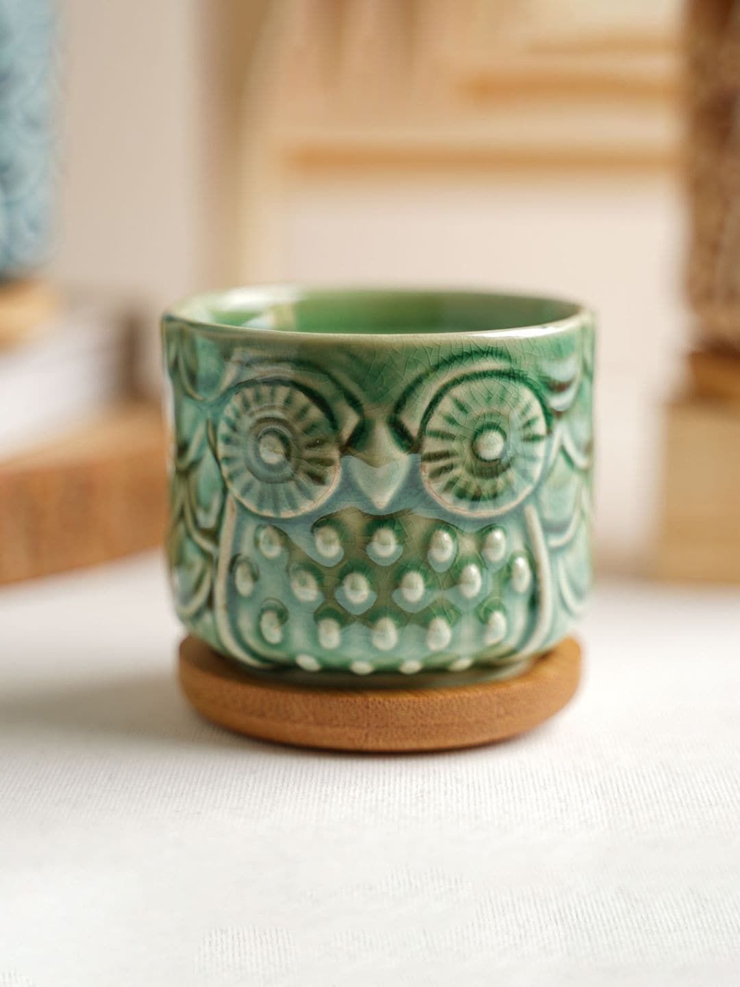 Nestasia Textured Owl-Shaped Ceramic Planter Price in India