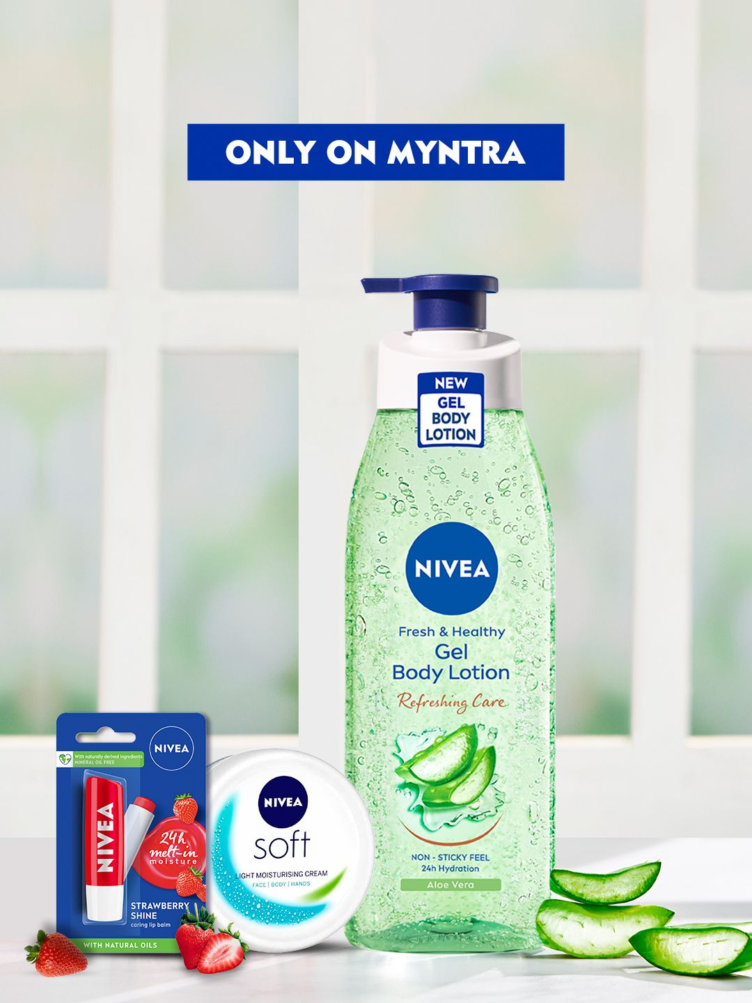 Buy Nivea Fresh & Healthy Body Lotion+Soft Light Moisturizing Cream+Strawberry  Shine Lip Balm - Skin Care Gift Set for Unisex 20210716 | Myntra