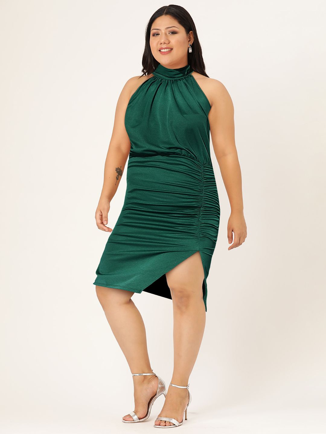 emerald green plunge lace open back midi dress Honey Couture MILEE Emerald Green Low Back Midi Dress Green / M USA