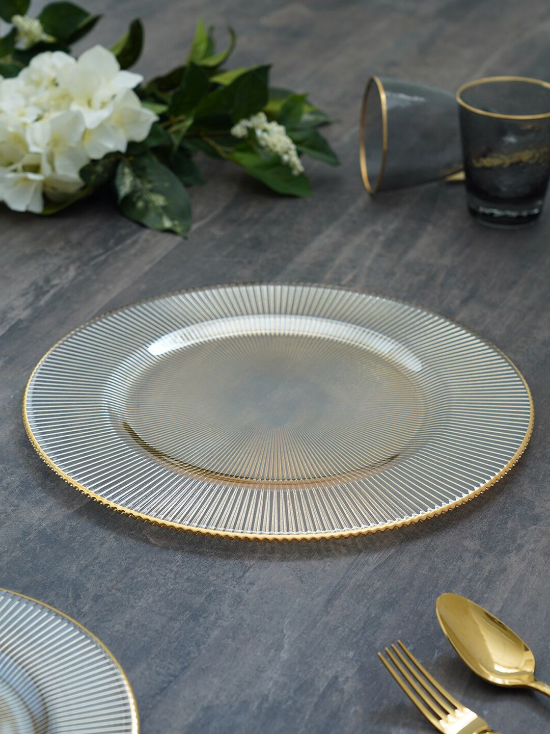 Pure Home and Living Brown & Gold-Toned 1 Pieces Textured Glass Matte Plate Price in India