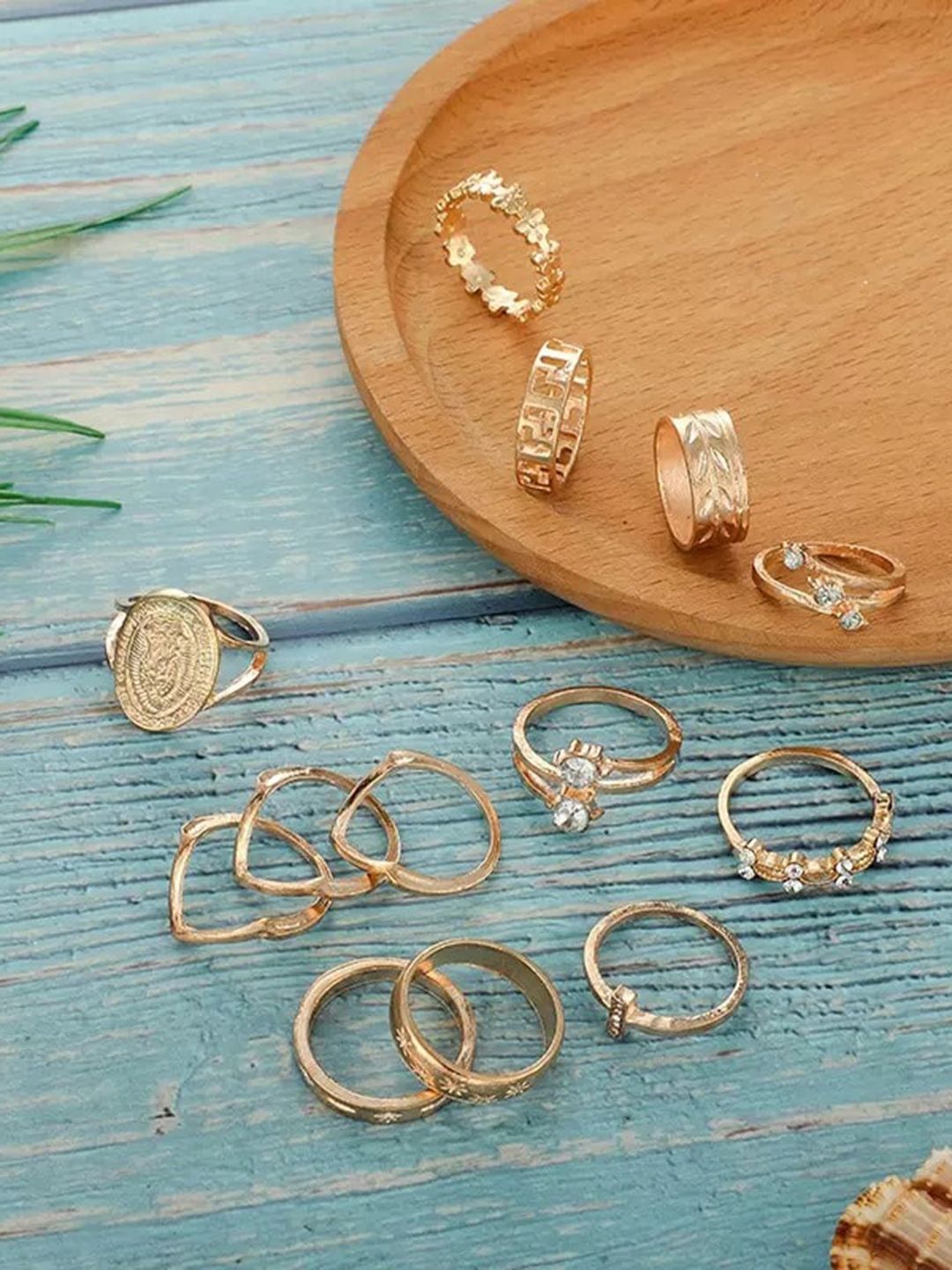 Pinapes Set Of 10 Gold-plated  Finger Rings