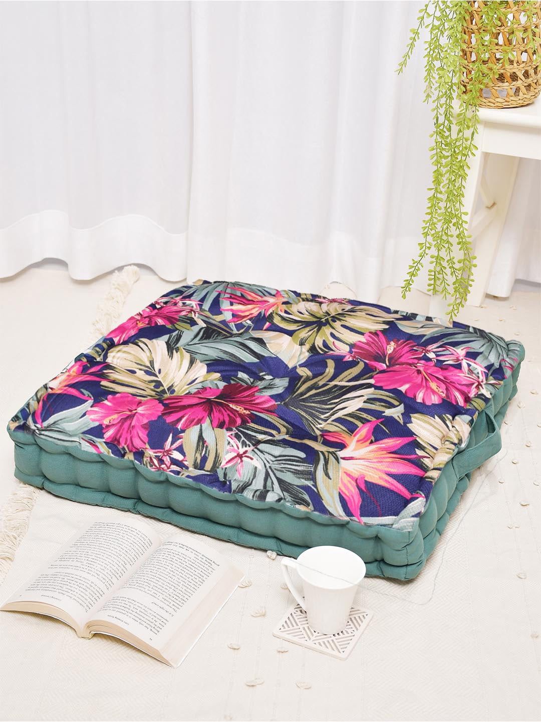 BLANC9 Floral Printed Square Floor Cushion Price in India