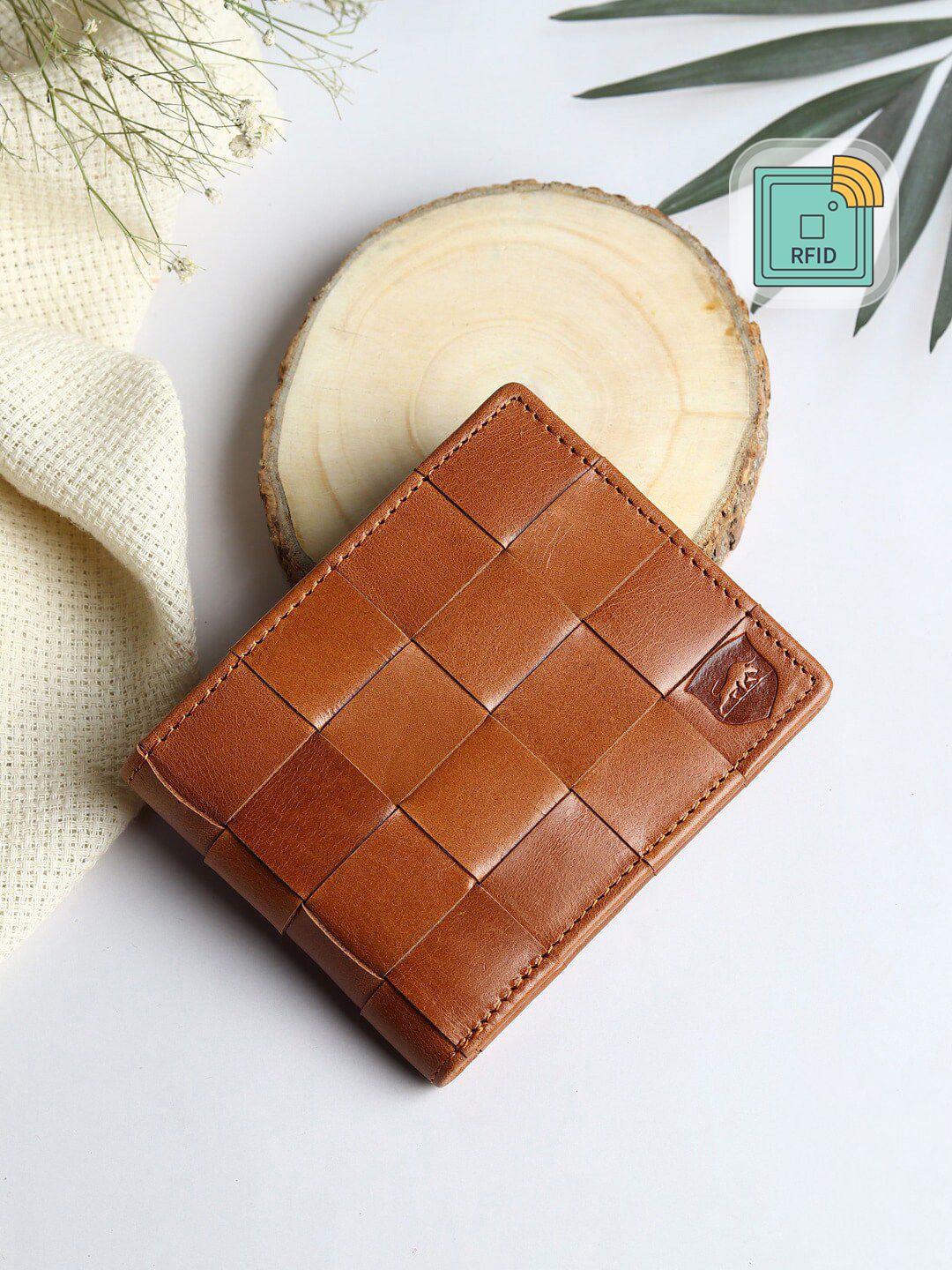 SAMTROH Men Tan Brown RFID Protected Genuine Leather Two Fold Wallet