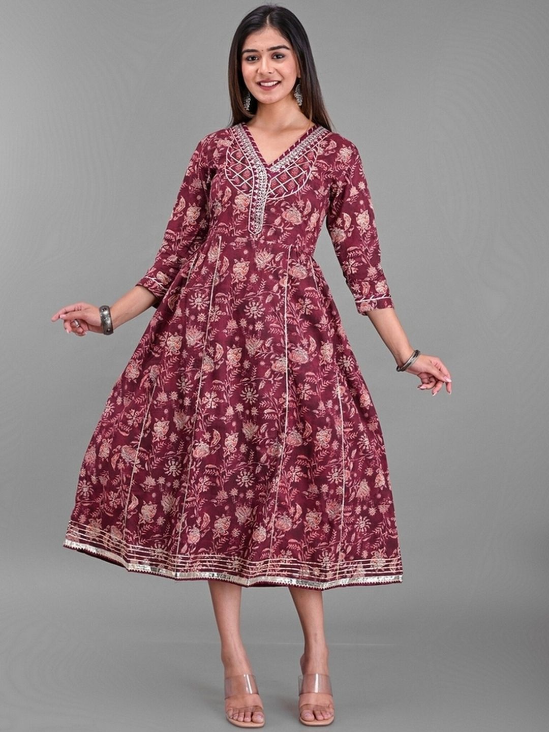 EtnicaWear Women Floral Gotta Patti Anarkali Ethnic Dress Price in India