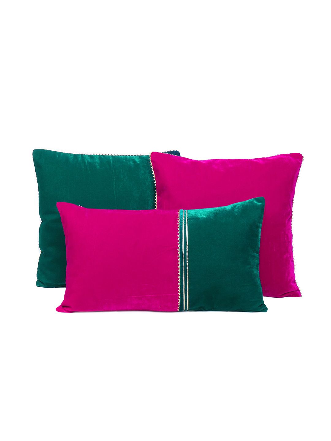 OUSSUM Set of 3 Colourblocked Velvet Rectangle Cushion Covers Price in India