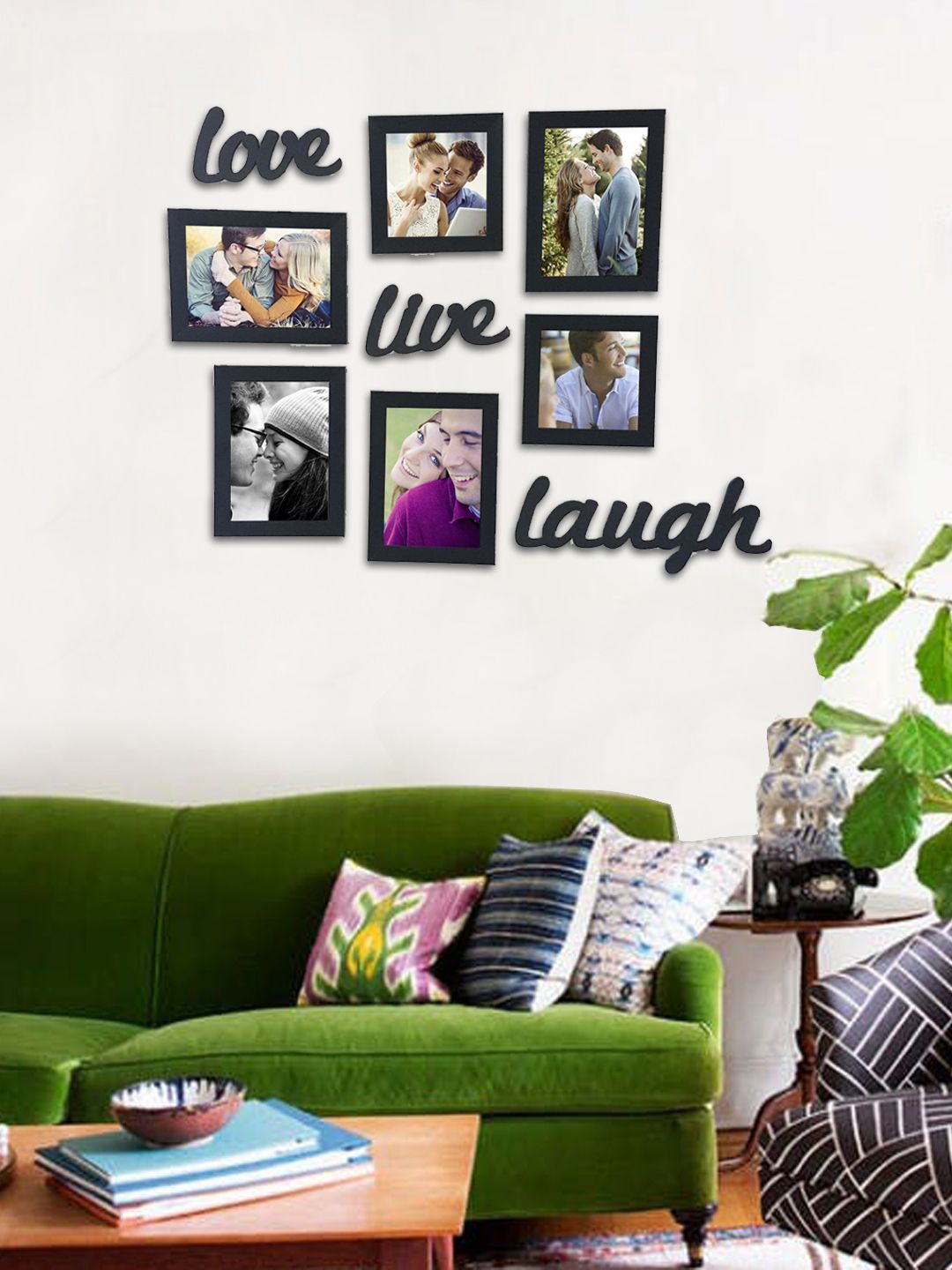 Art Street Set of 6 Black Live-Love-Laugh Fiber Wood Wall Photo Frames with MDF Plague Price in India