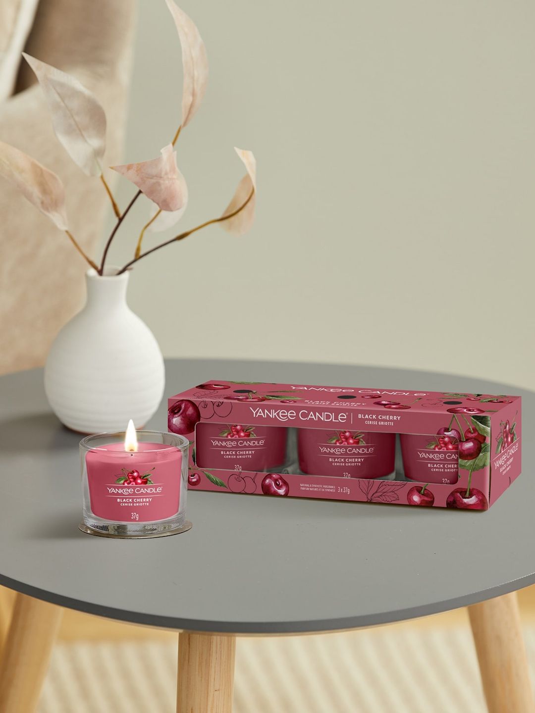 YANKEE CANDLE 3Pcs Scented 1 Wick Black Cherry Solid Geometric Regular Jar Candles