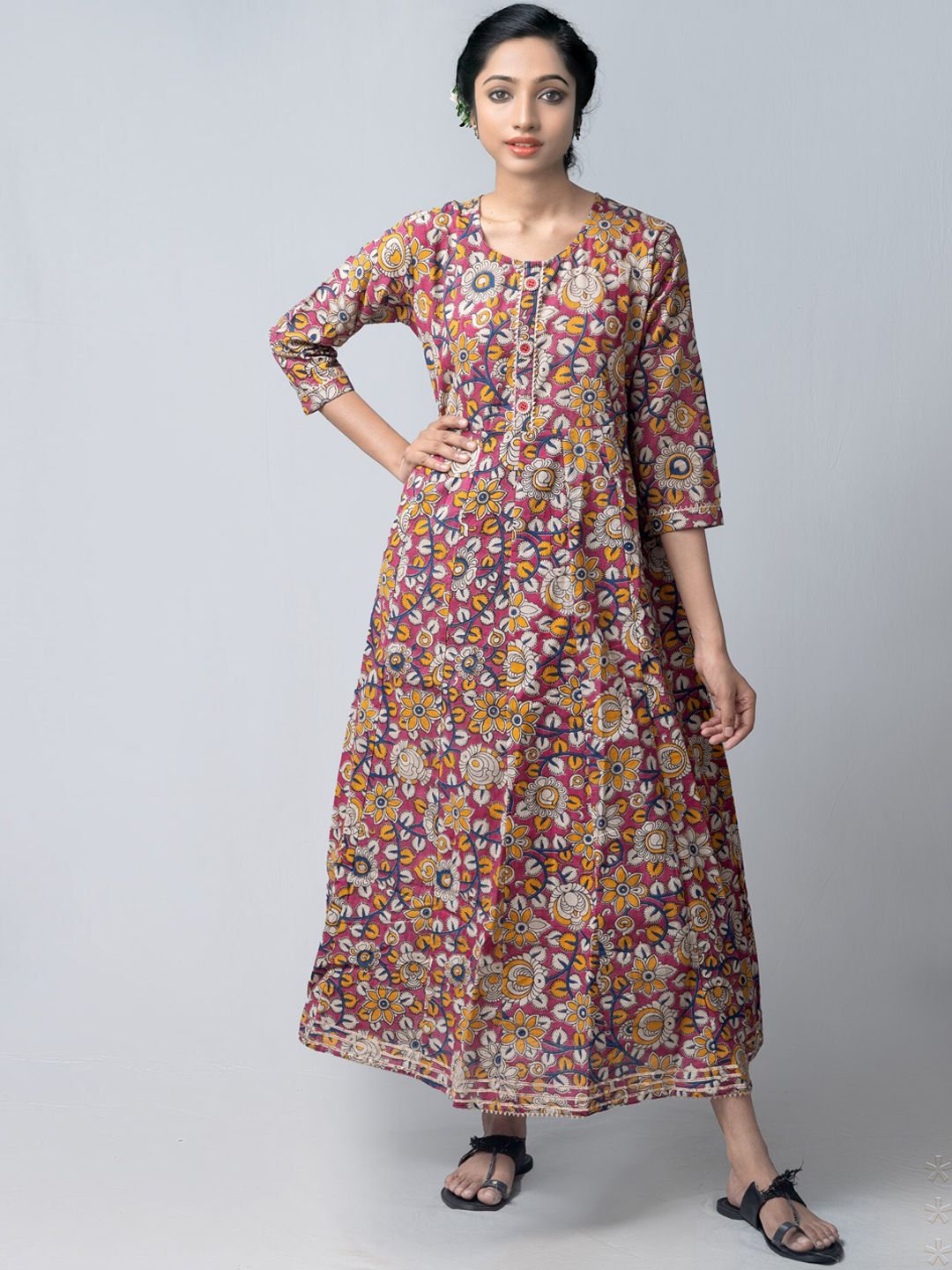 Unnati Silks Women Purple Floral Printed Gotta Patti A-line Ethnic Dress Price in India