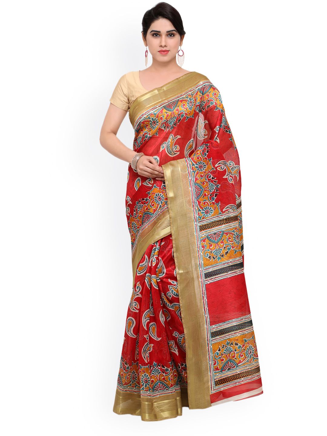 Saree mall Red Printed Art Silk Saree Price in India