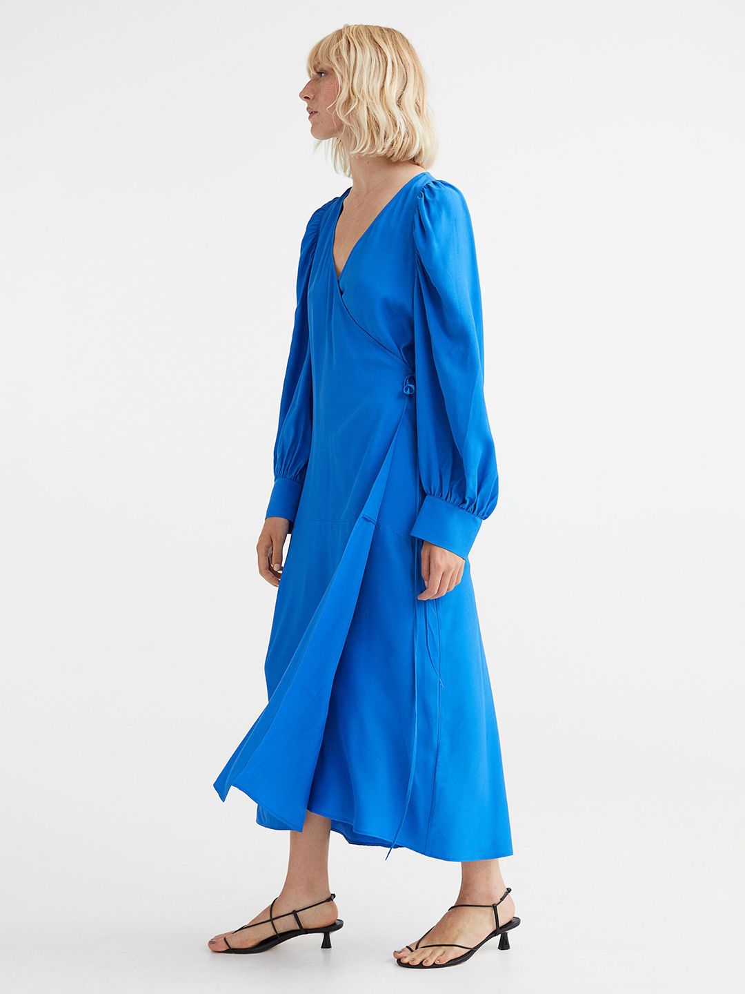 H&M Blue Voluminous Wrap Dress Price in India