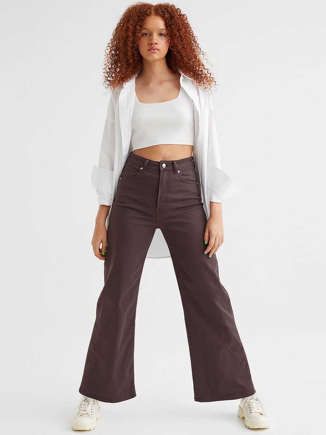 H&M Woman Wide twill trousers Price in India