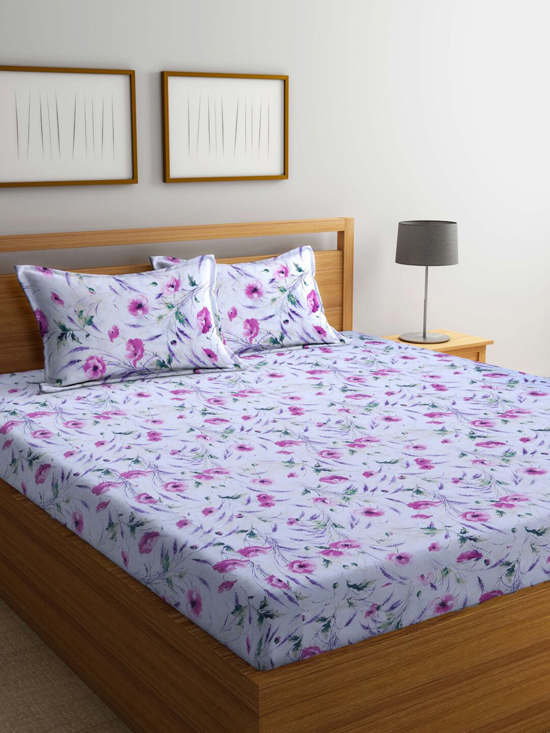 BOMBAY DYEING Floral Printed 144 TC Cotton King Bedsheet with 2 Pillow Covers Price in India