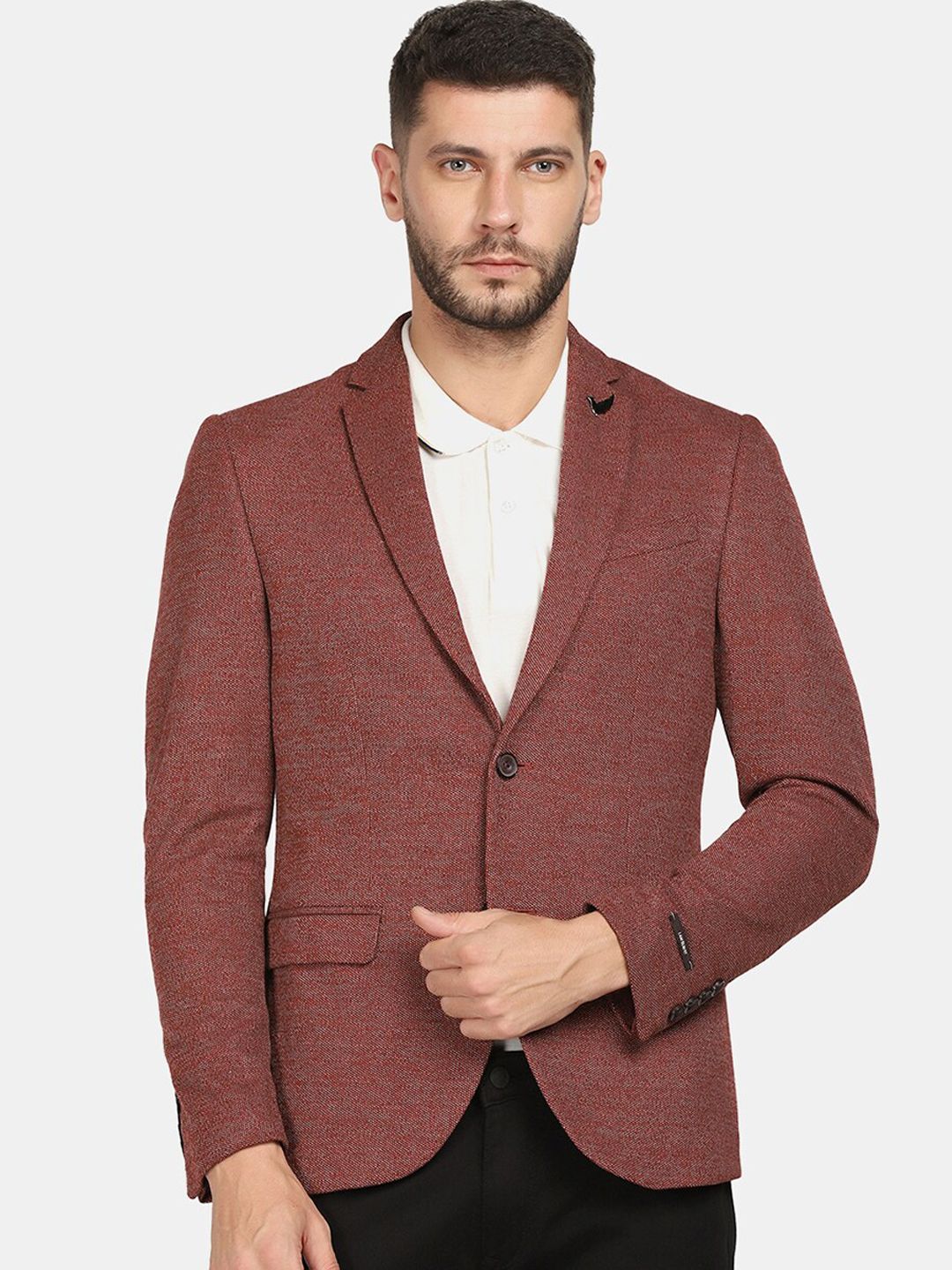 Blackberrys Men Red Solid Single-Breasted Slim-Fit Blazers