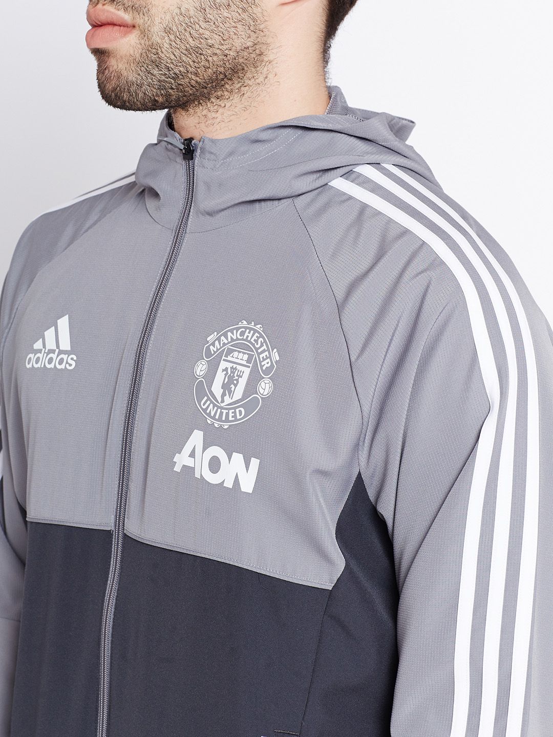 Buy ADIDAS Men Grey Manchester United F.C. PRE Hooded Sporty