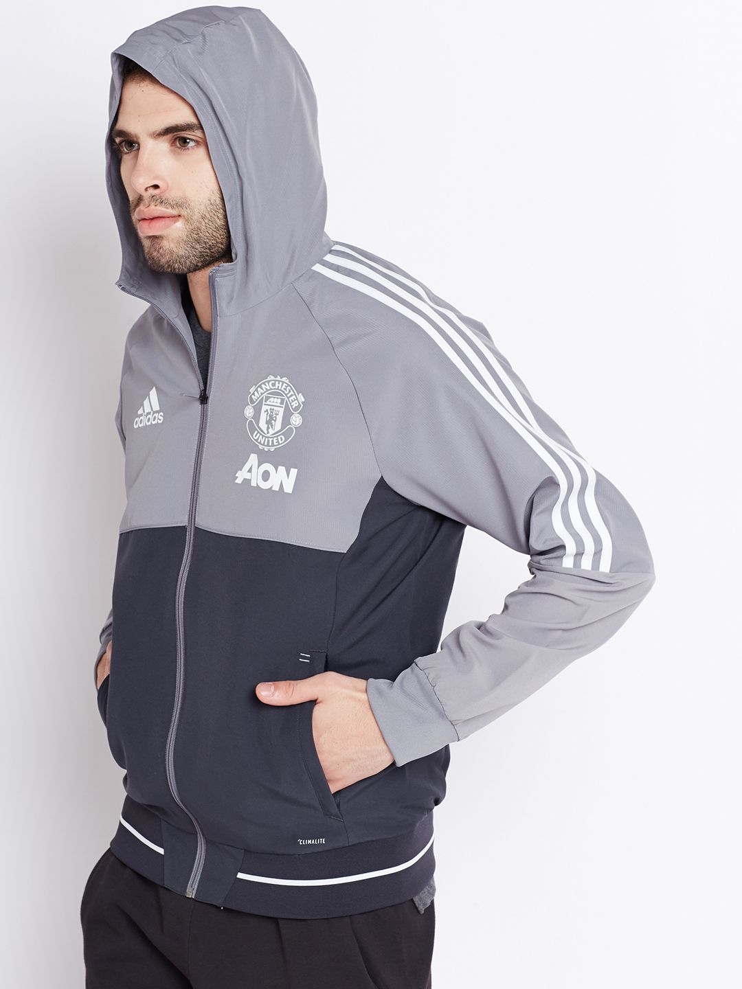 Buy ADIDAS Men Grey Manchester United F.C. PRE Hooded Sporty
