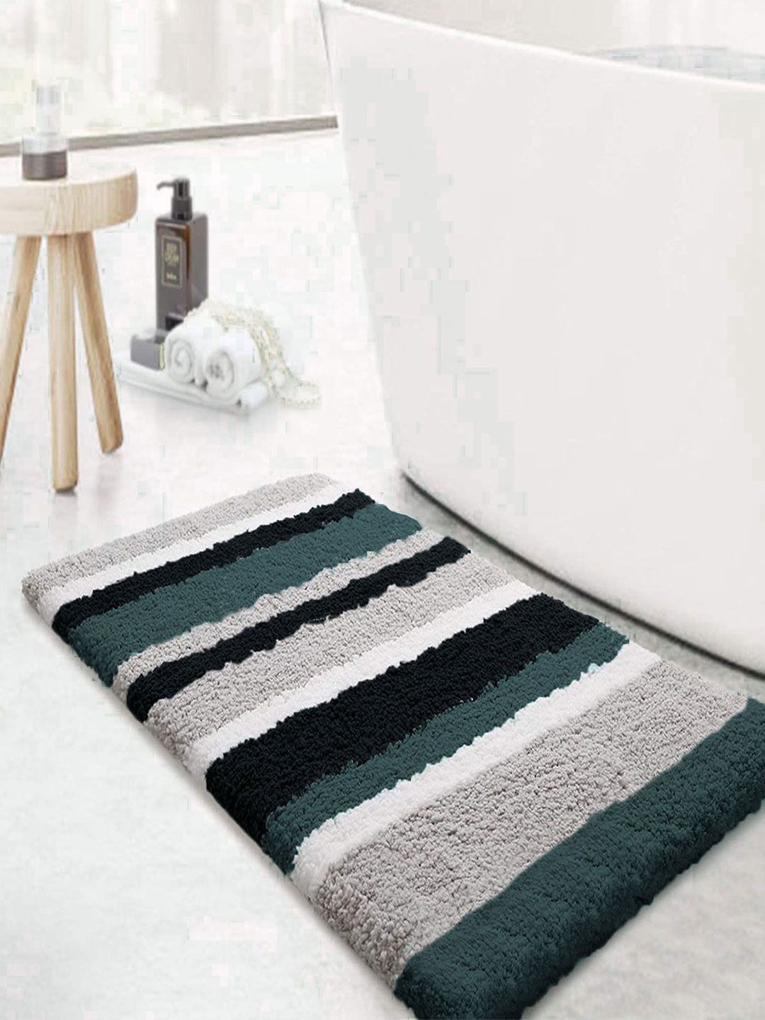 LUXEHOME INTERNATIONAL Printed Striped 2400 GSM Bath Rugs