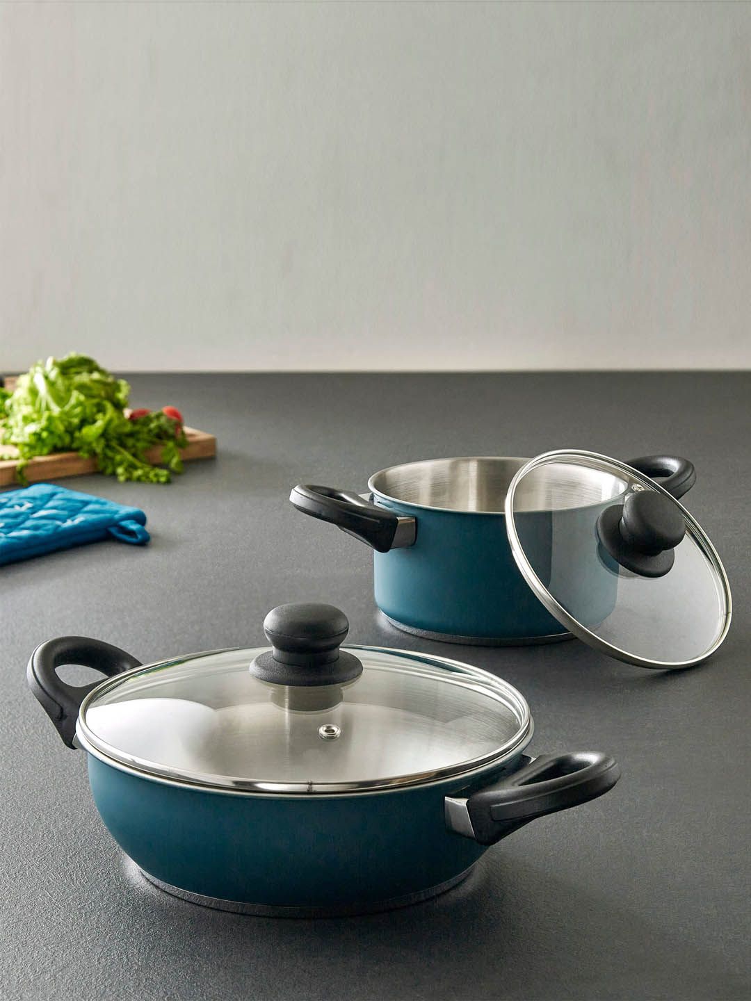 Home Centre Set Of 2 Solid Round Stainless Steel Cookware Set Price in India
