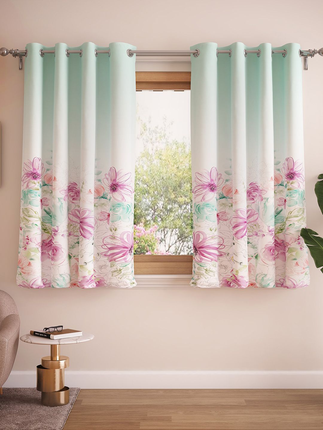 Home Centre Blue & Pink Set of 2 Floral Window Curtain Price in India