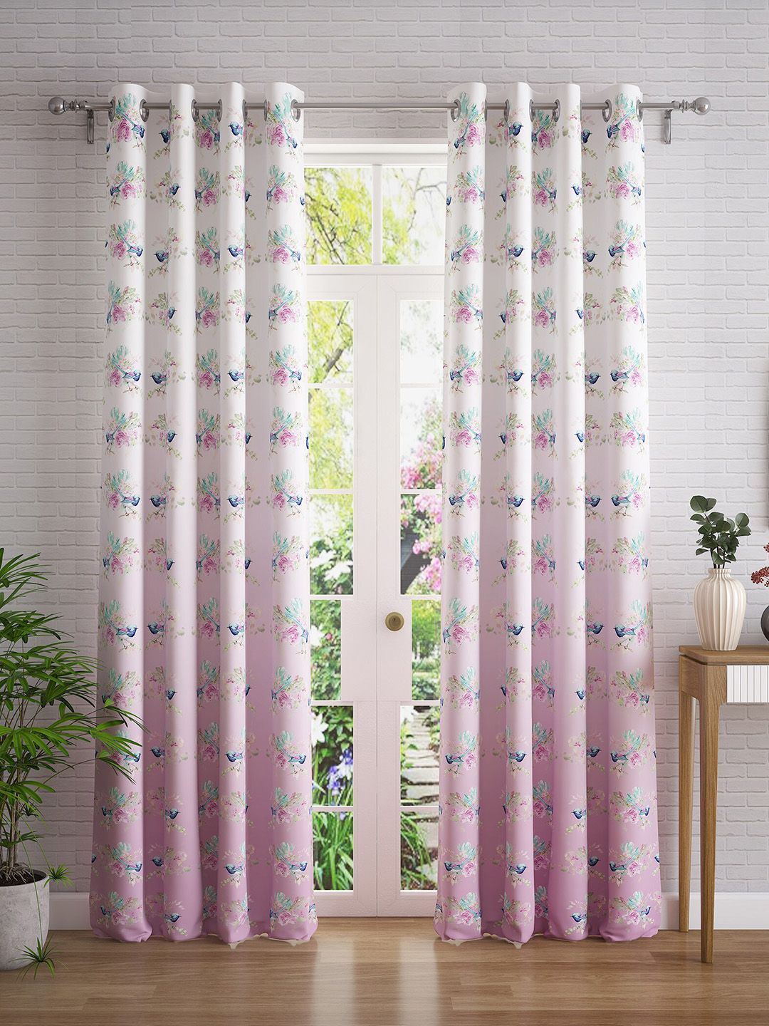 Home Centre Pink & Blue Set of 2 Floral Door Curtain Price in India