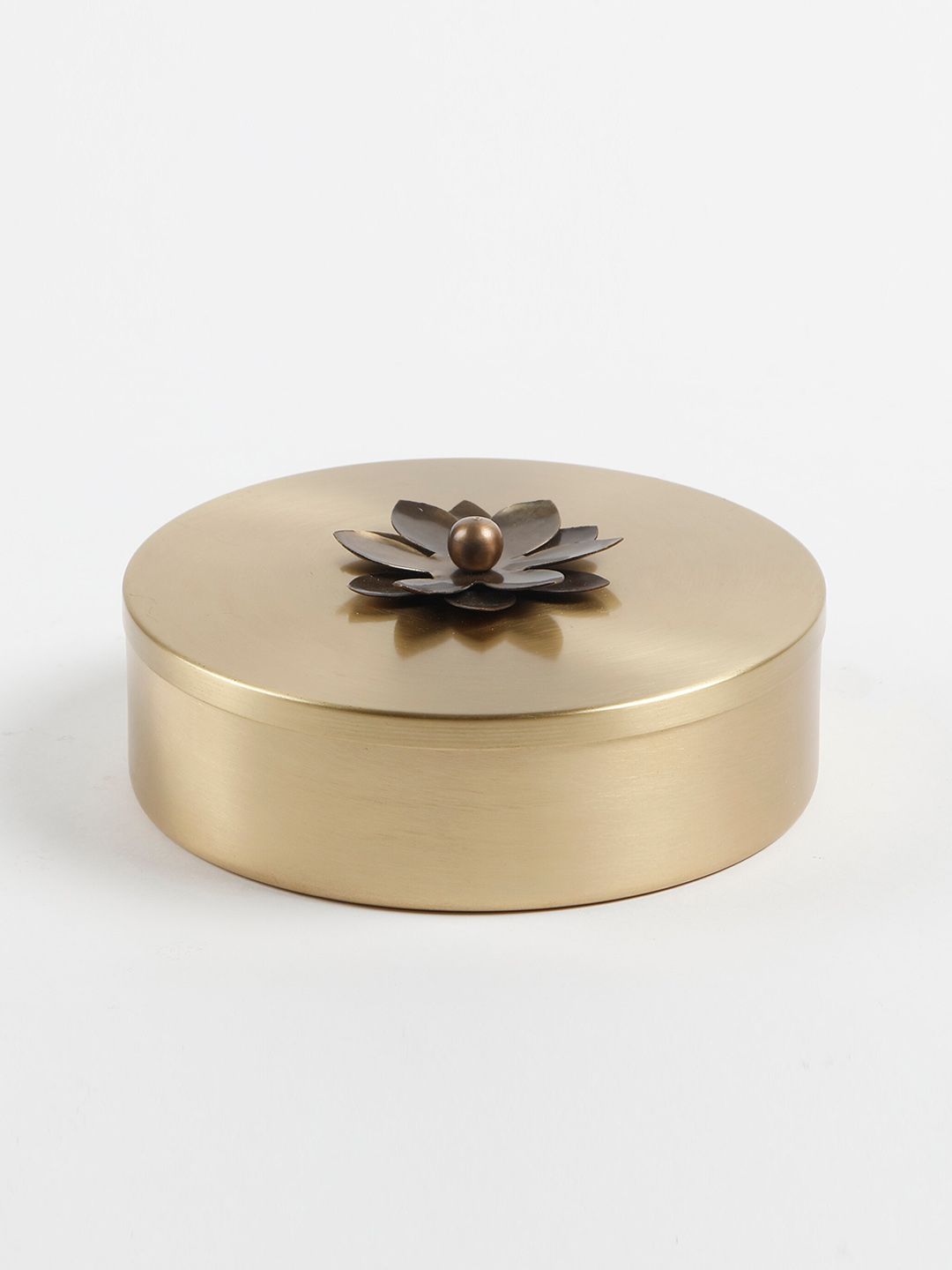 Home Centre Vrindawan Gold-Toned Brass Pooja Box with Lid Price in India