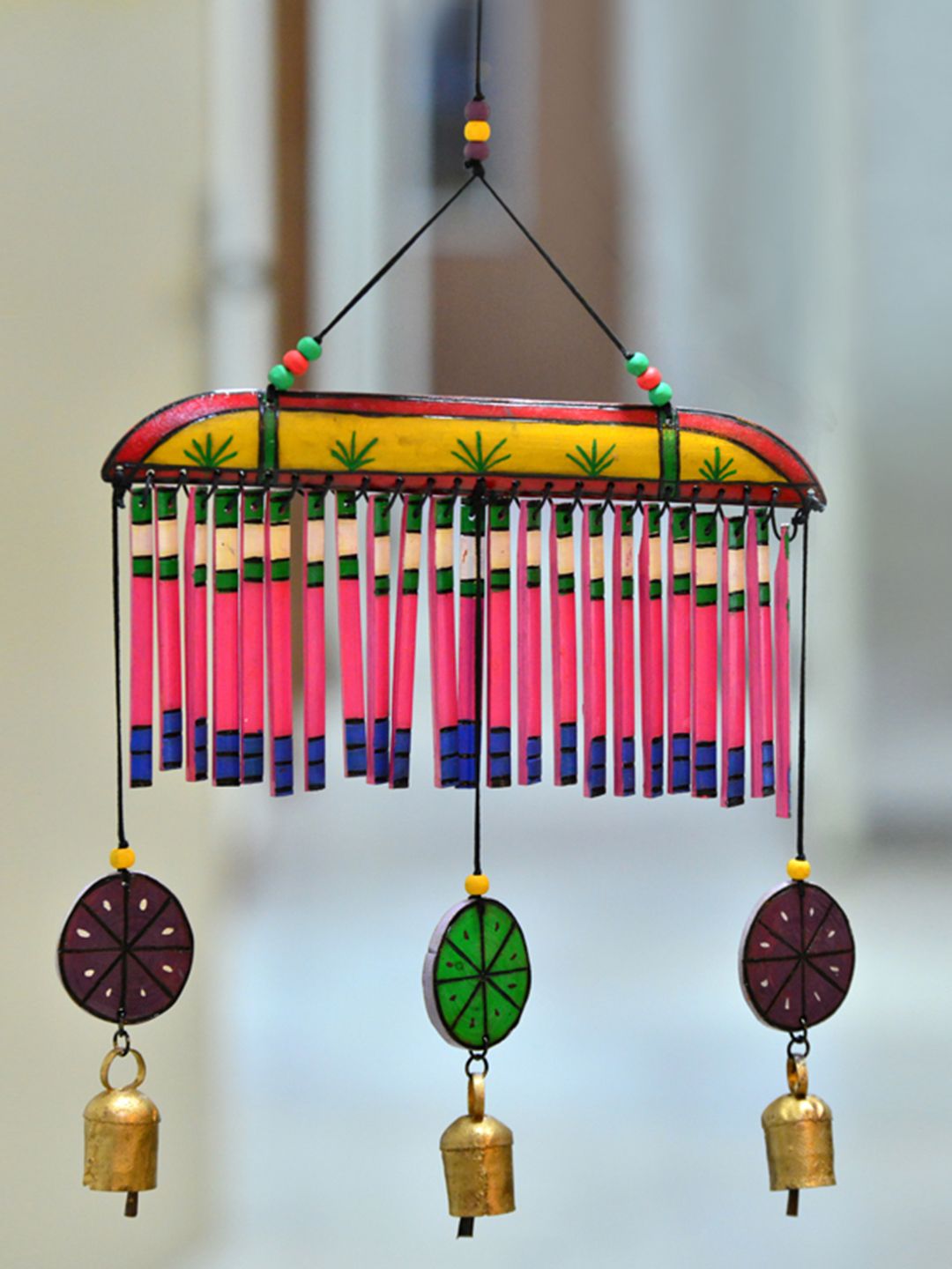 ExclusiveLane Multicoloured Handpainted and Handmade Decorative Wooden Wind Chime Price in India