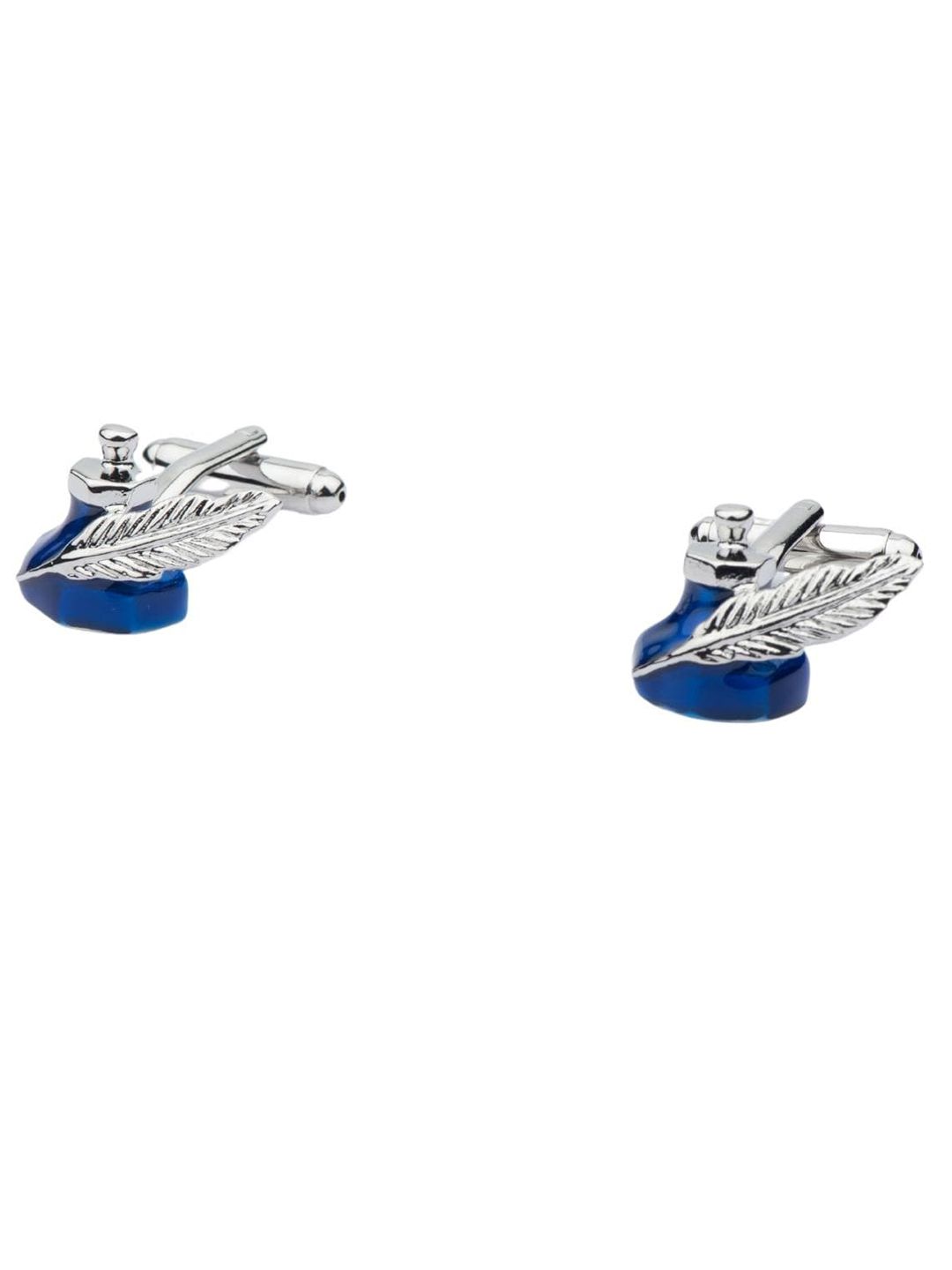 The Tie Hub Men Silver-Toned & Blue Quirky Cufflink