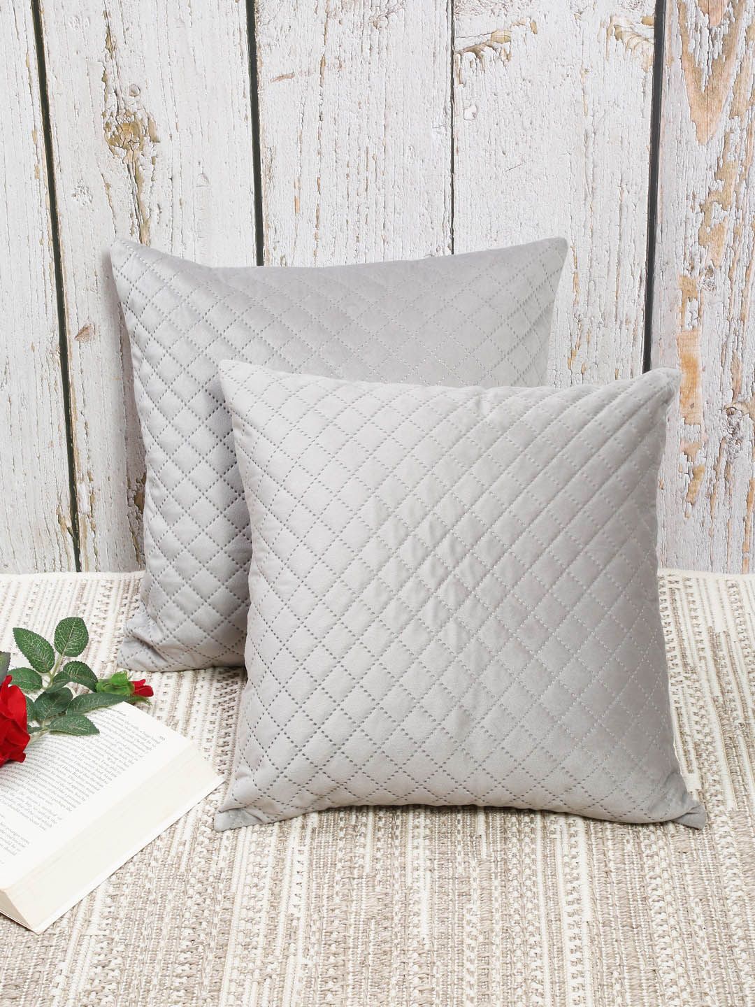 MULTITEX Set of 2 Geometric Velvet Square Cushion Covers Price in India