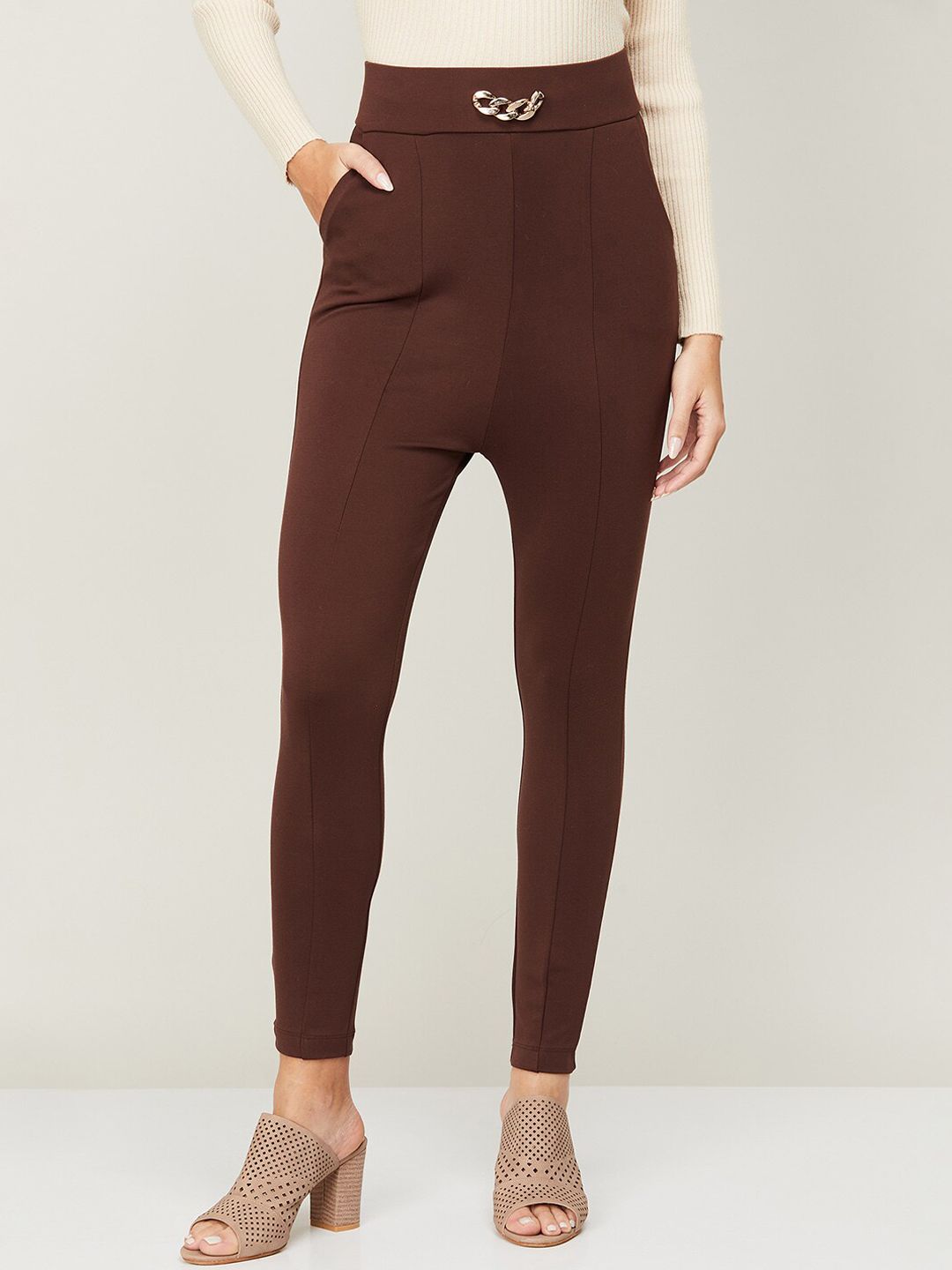 Ginger by Lifestyle Women Brown Pleated Trousers Price in India