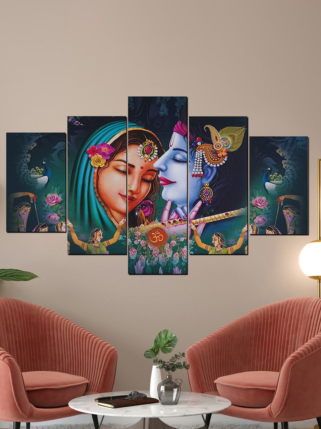 Perpetual Multicolored Set Of 5 Radha Krishna Painting Wall Art Price in India