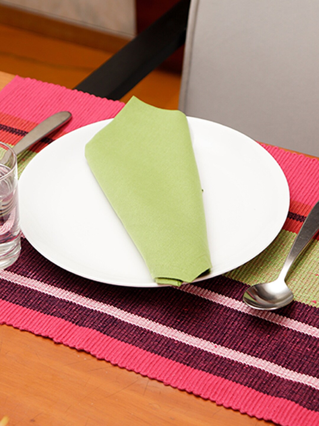 ZEBA Set Of 6 Green & Pink Textured Table Placemats With Napkins Price in India