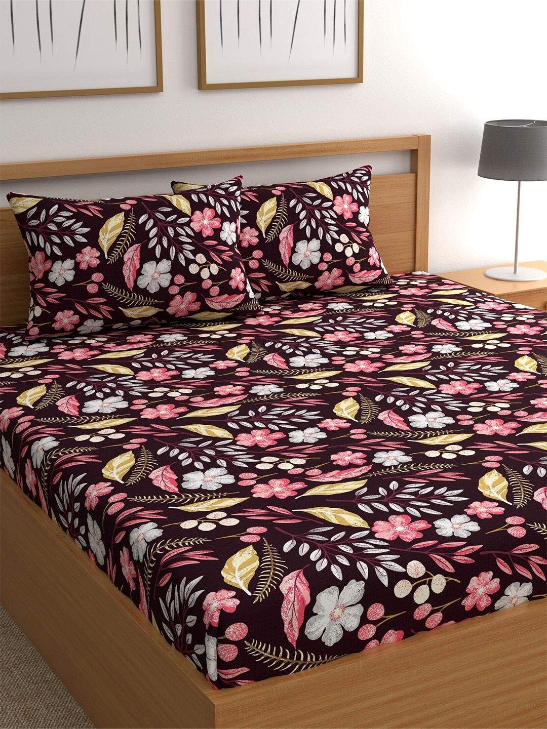 CHHAVI INDIA Floral 210 TC King Bedsheet with 2 Pillow Covers Price in India