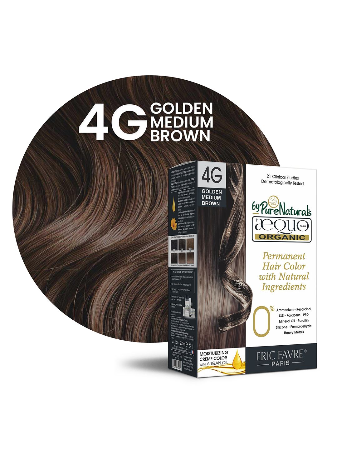 Aequo Organic Set Of 2 Dermatologist Recommended Permanent Cream Hair Color Kit - 4G Golden Medium Brown - 160 ml