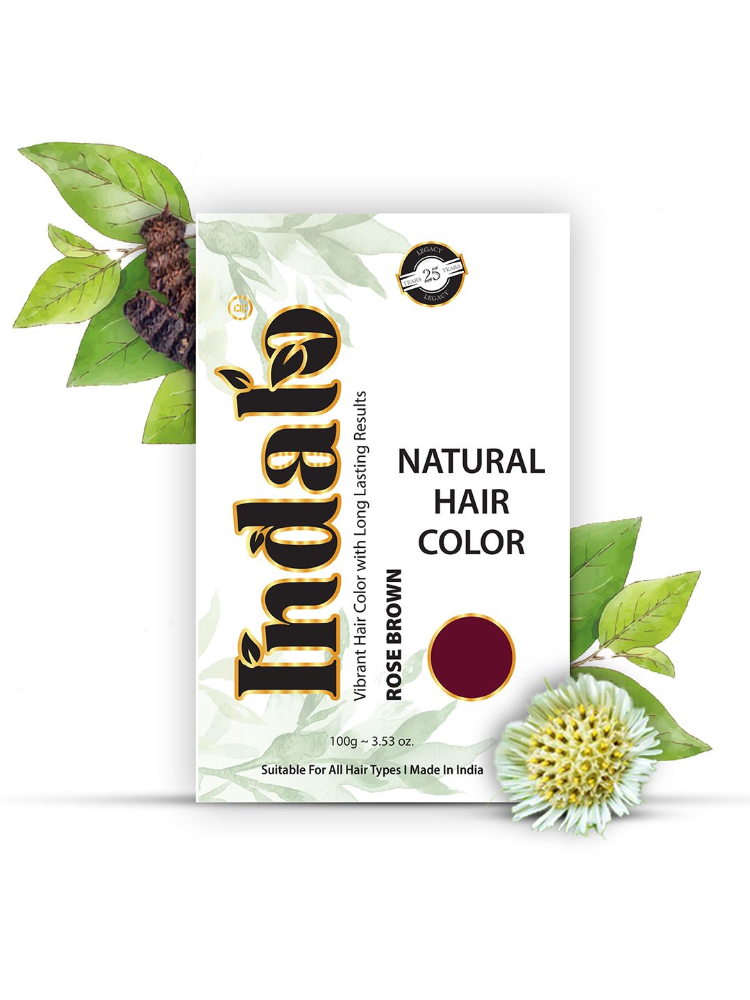INDALO Set of 2 Ammonia Free Natural Hair Colour with Amla & Brahmi 100g Each - Rose Brown