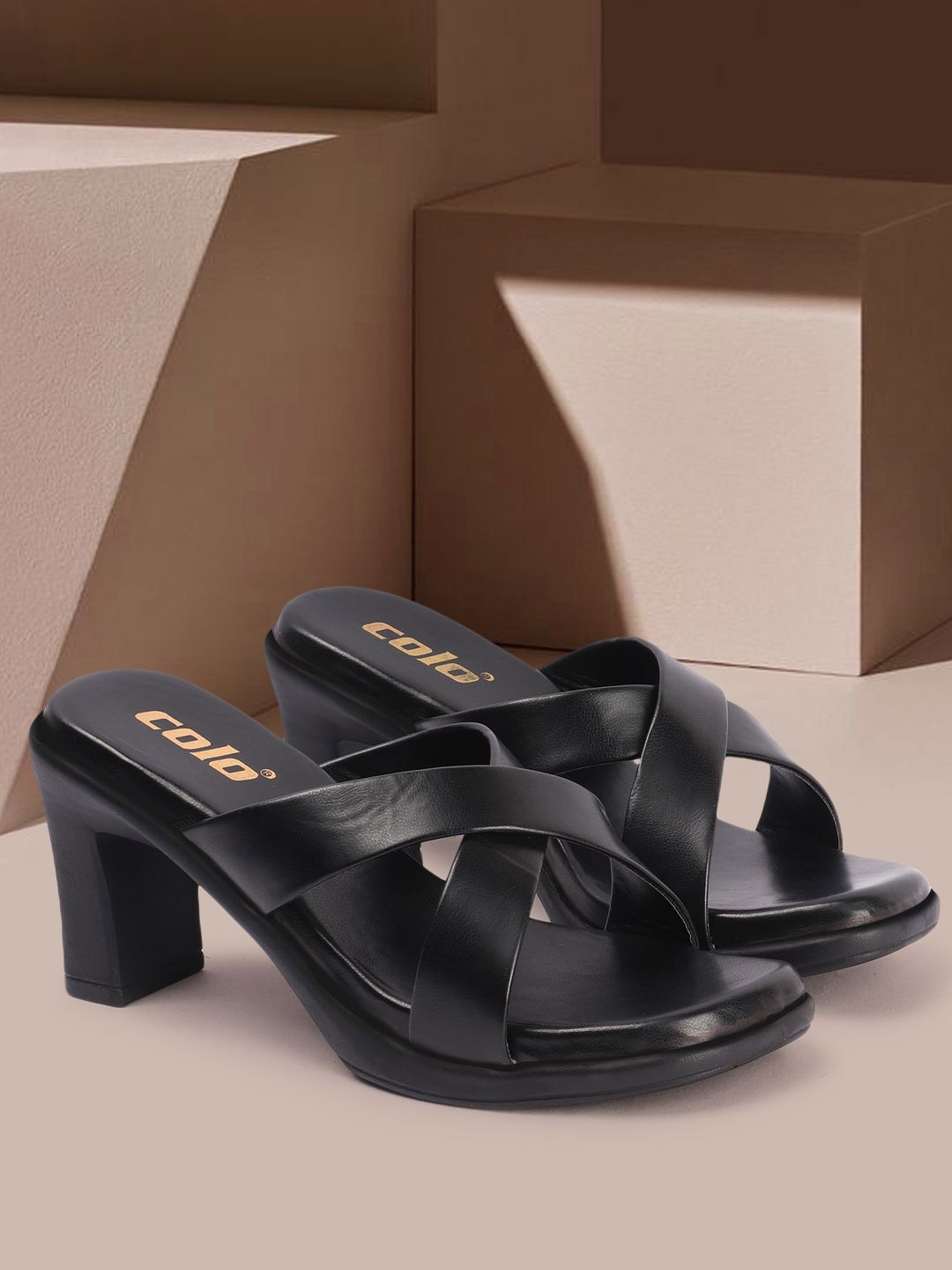 Colo Synthetic Leather Open Toe Block Heel Sandals