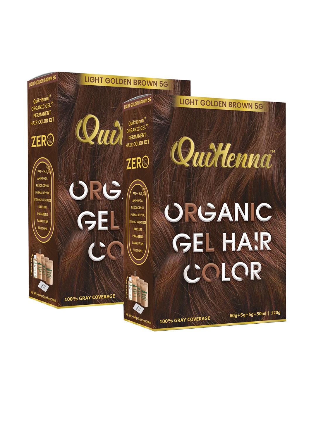 QUIKHENNA Set of 2 Damage Free Organic Gel Hair Color 120 g Each - Light Golden Brown 5G