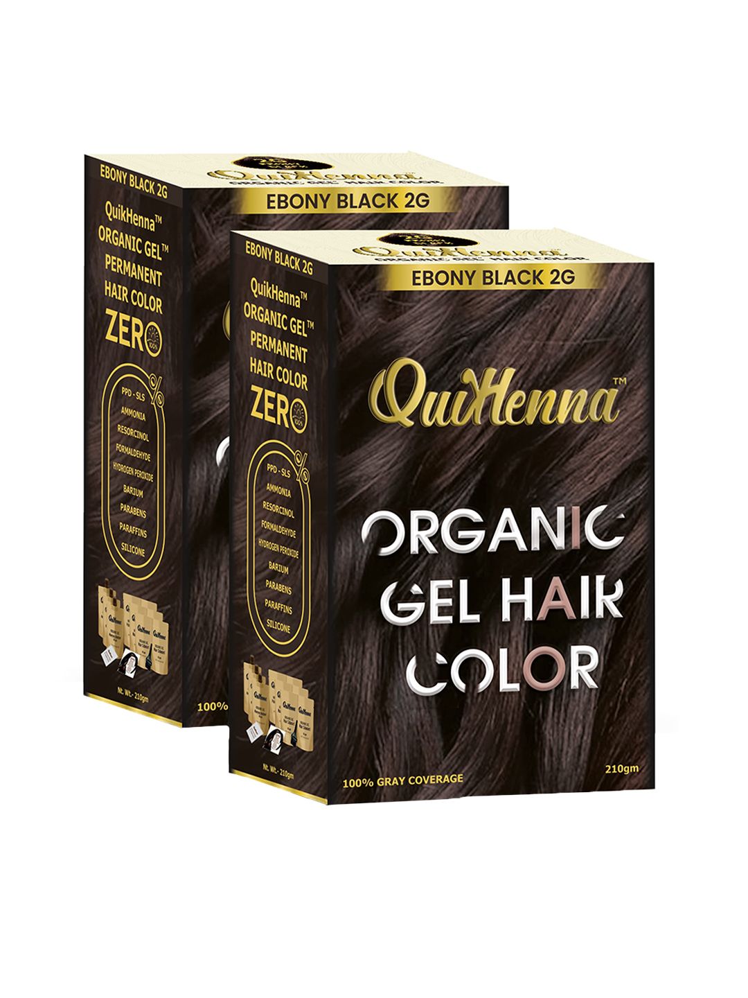 QUIKHENNA Set Of 2 Organic Gel PPD Ammonia Free Hair Colour - Ebony Black 2G