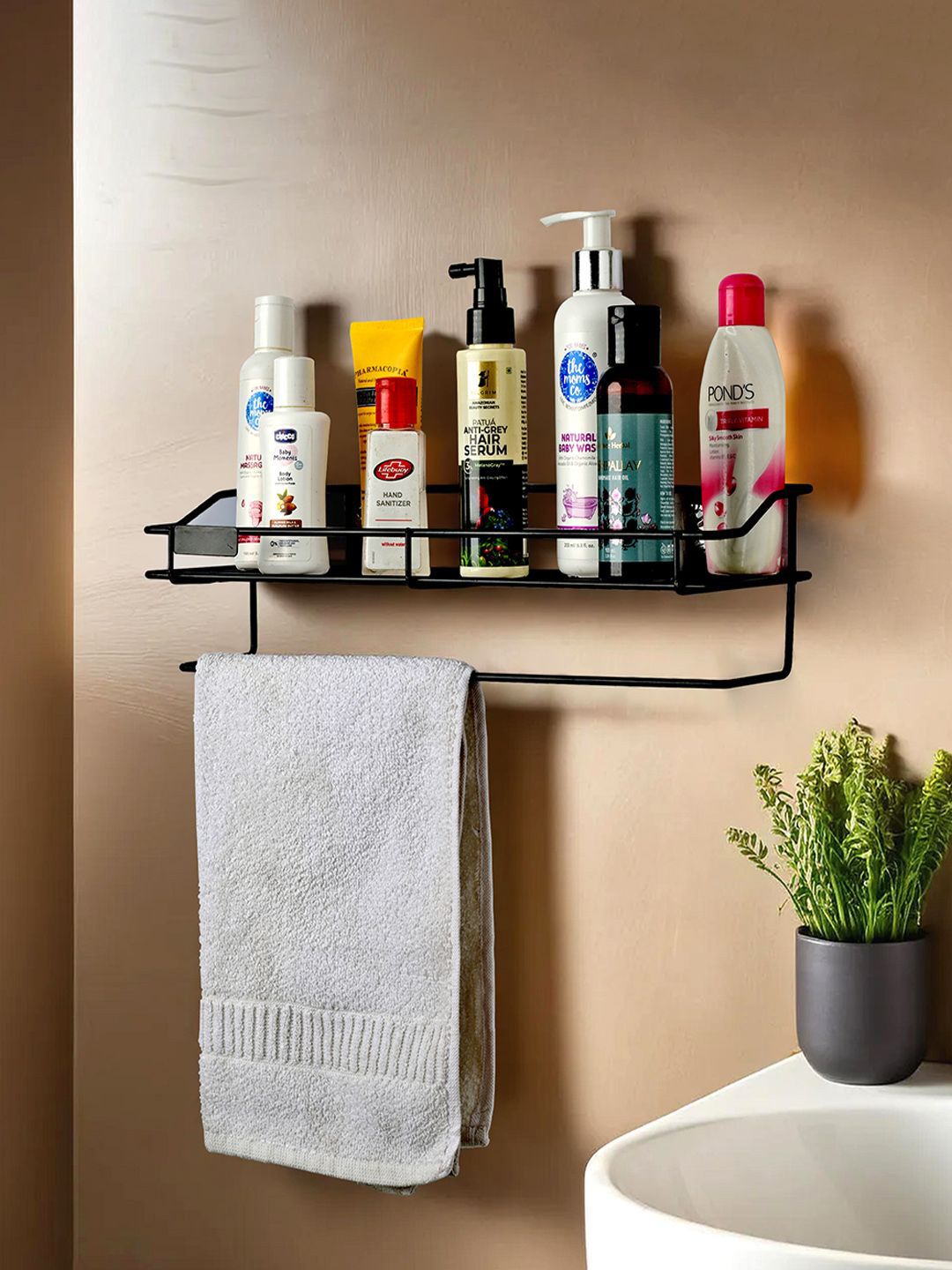 Kuber Industries Black Metal Shelf Storage Rack for Wall
