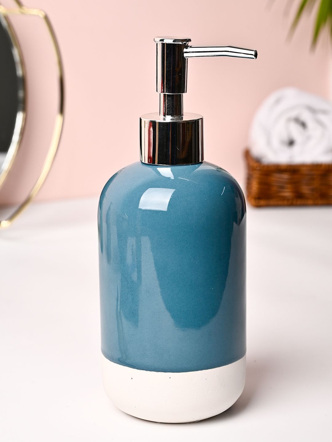 MARKET99 Blue & White Glossy Ceramic Soap Dispenser 228ml