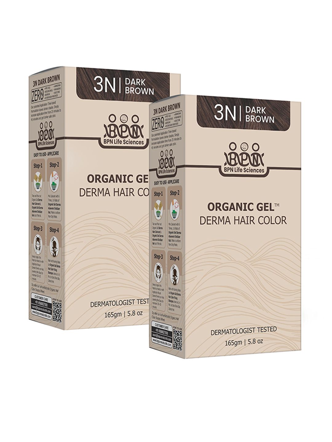 QUIKHENNA Adults Unisex Pack Of 2 Derma Organic Gel Long Hair Color Dark Brown 3N 165g