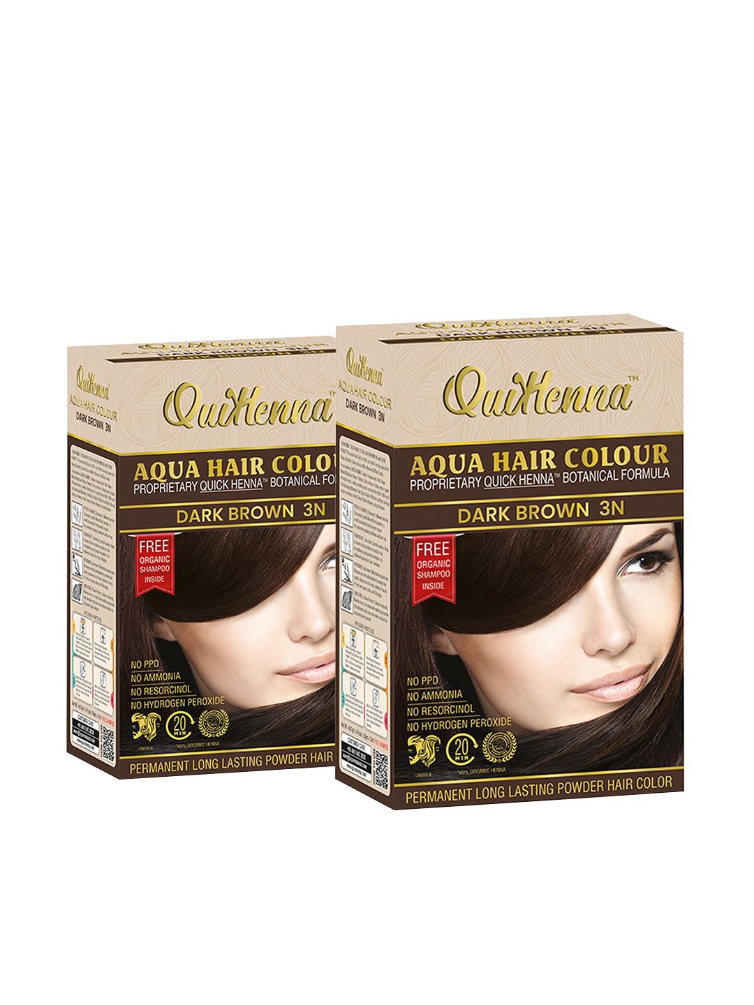 QUIKHENNA Set of 2 No Ammonia Aqua Hair Colors 110 g Each - Dark Brown 3N